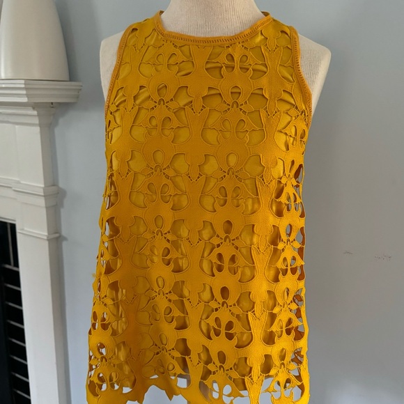 LOFT lacy laser cut cami top in marigold Sleeveless Tank Top Cut Out Design Sz S - Picture 10 of 12